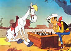 A photo of Lucky Luke playing chess